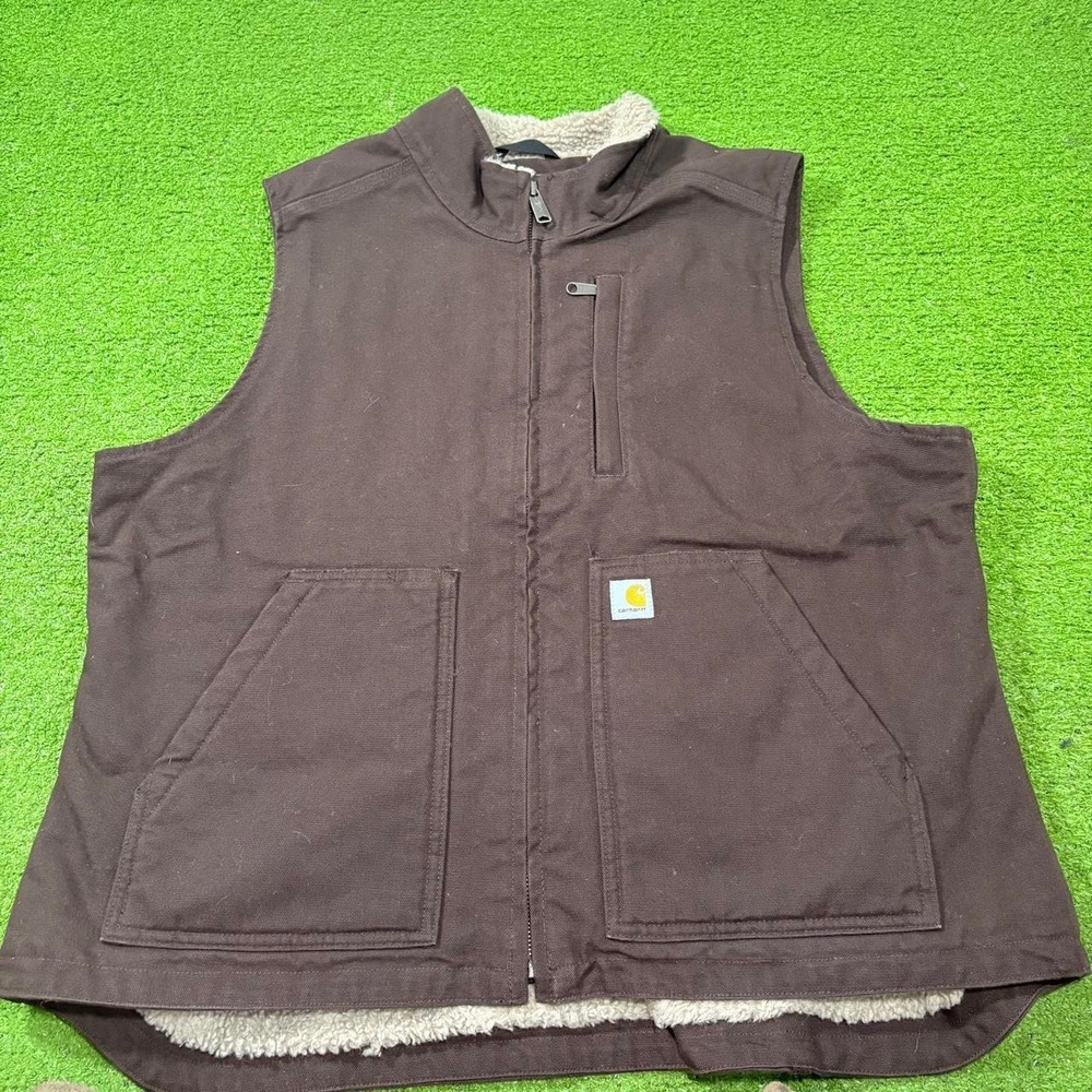 Carhartt Sherpa Lined Duck Canvas Vest Womens Size XL Relaxed Fit Brown EUC